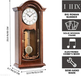 Grandfather Vintage Wall Clock with Pendulum and Chime, Hour/Quarter-Hour Chime, Elmwood Frame, Large Vintage Wall Clock for Living...
