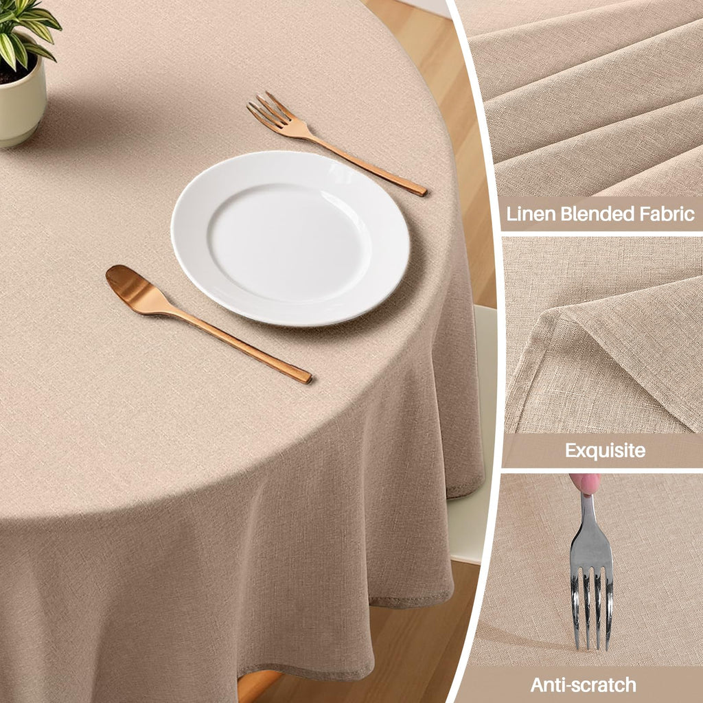 Textured Linen 60 Inch Round Table Cloth for Circle Table, Khaki