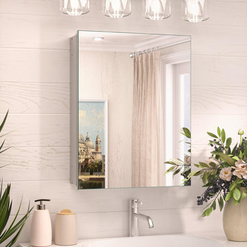 14 x 18 Silver Medicine Cabinet, Aluminum Mirror Medicine Cabinet Wall Mounted or Recessed with Stepless Adjustable