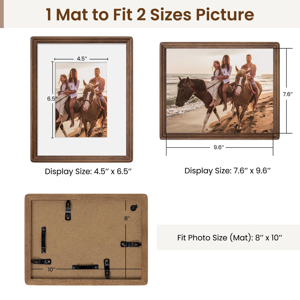 8x10 Natural Solid Oak Wood Picture Frame with 5x7 Mat, Premium Rustic Wooden Photo Frames with Plexiglass, Poster