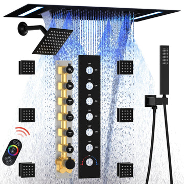 Double Shower Heads Full Body Shower System with 6pcs Body Jets, 3-in-1 Function 14x20inch and 6inch Showerheads