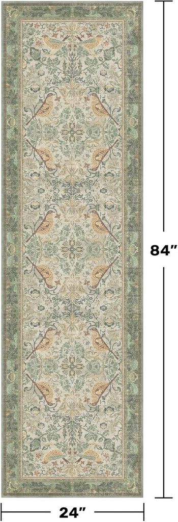 Sage Floral Kitchen Runners - 2x7 Long Runner Rug for Hallway Bathroom Bedroom Beside Bed Entryway, 