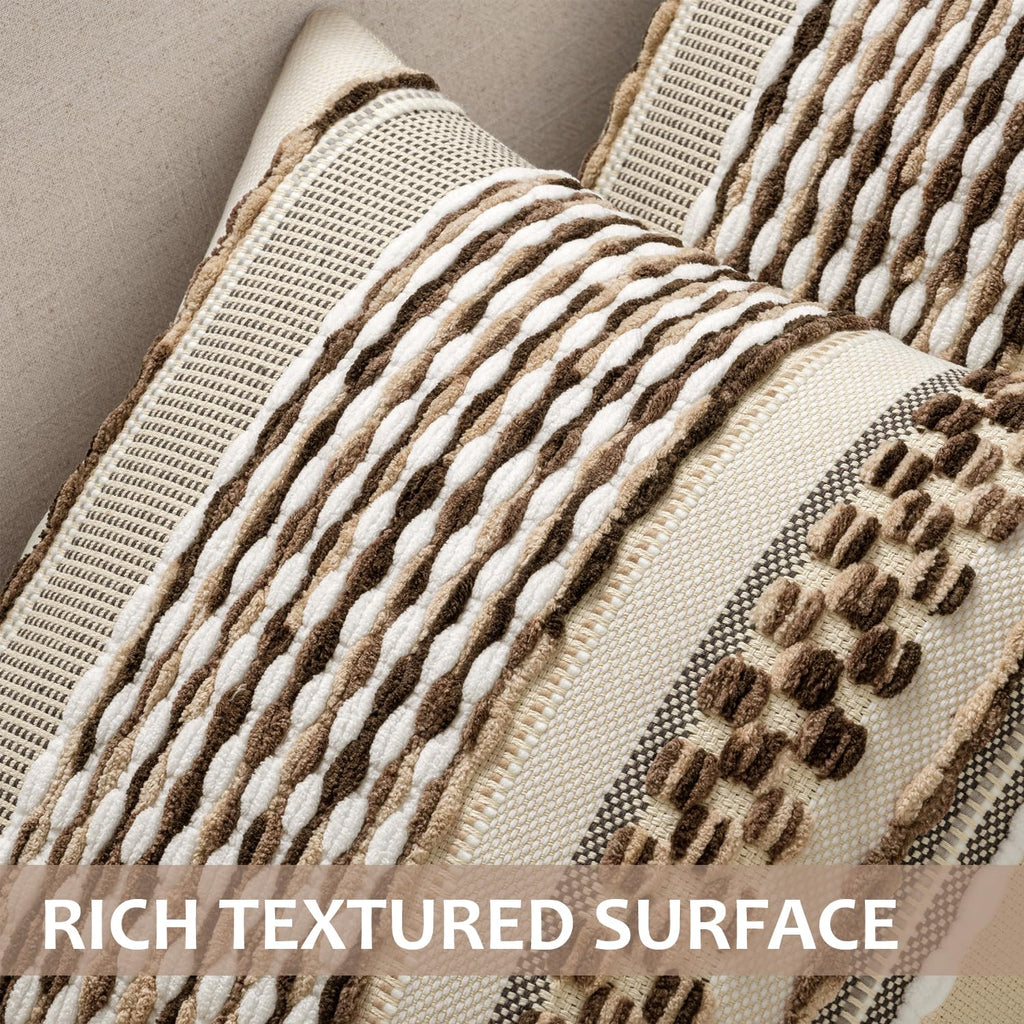 Boho Decorative Pillow Covers Dark Brown Stripe 20x20 Pack of 2