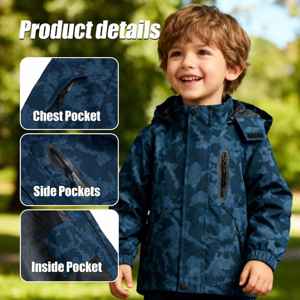 Boys Rain Jacket, Girls Raincoat Waterproof Lightweight Windbreaker Coats for Kids