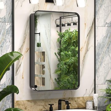 16" x 24" Black Medicine Cabinet Mirror, Stainless Steel Framed