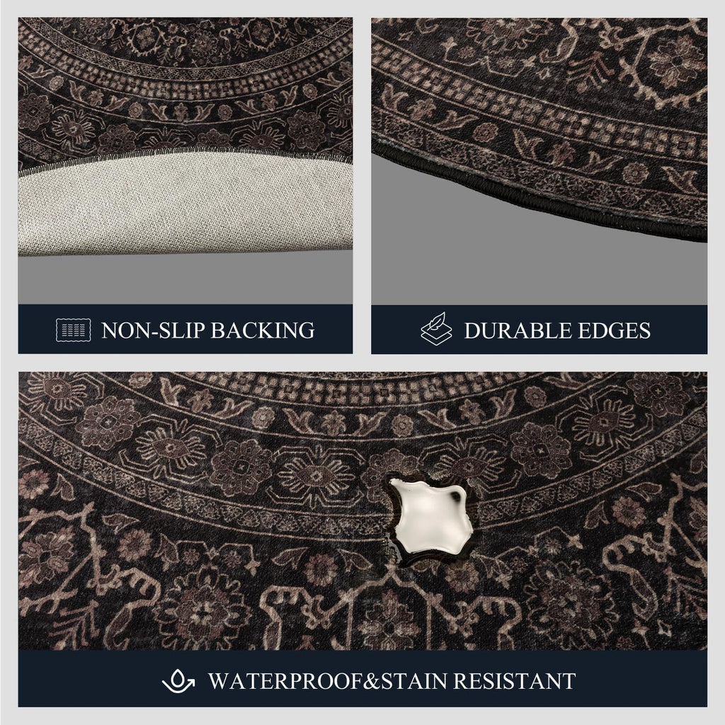 Oval Rug - Washable Ultra-Thin Carpet Black Bronze