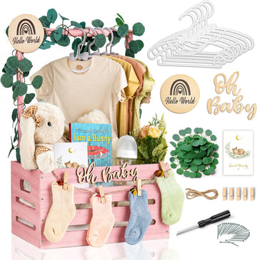 Wooden Baby Shower Crate, Large Pink Personalized Gift Basket