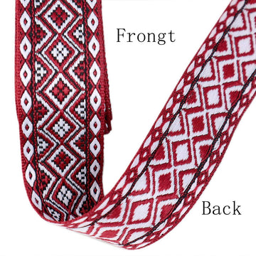 Boho Jacquard Ribbon Geometric Woven Trim Ethnic Ribbon Red Jacquard Braid Trim for Sewing, Handmade Bag, Clothing