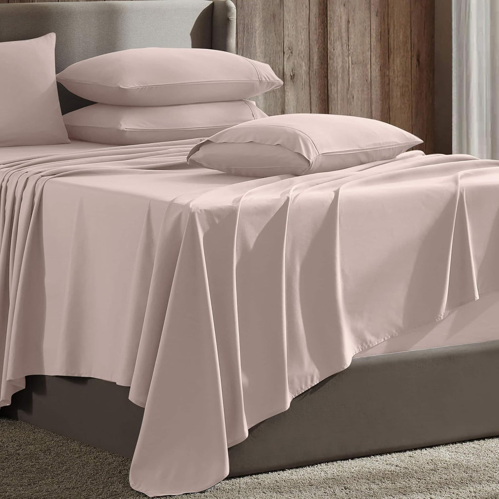 Extra Deep Pocket Sheet Sets, Luxury Soft 6 Piece Bed Sheet Set Fits Mattress 18-24 Inches - King, Peach Beige