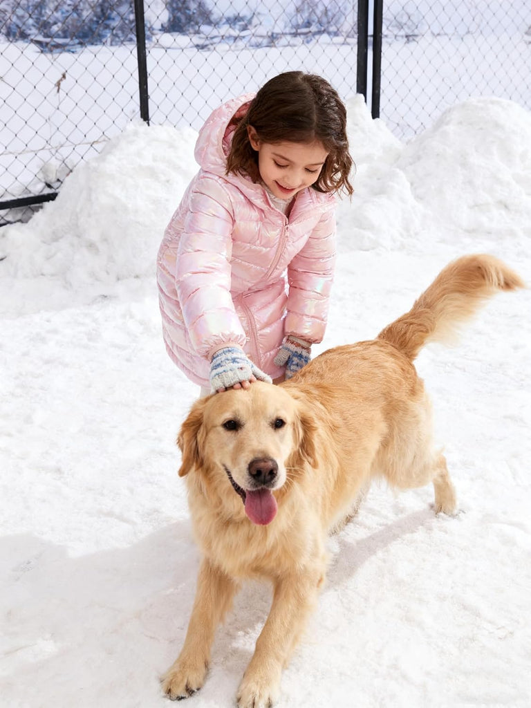 Girls Winter Coat, Long Metallic Puffer Jacket