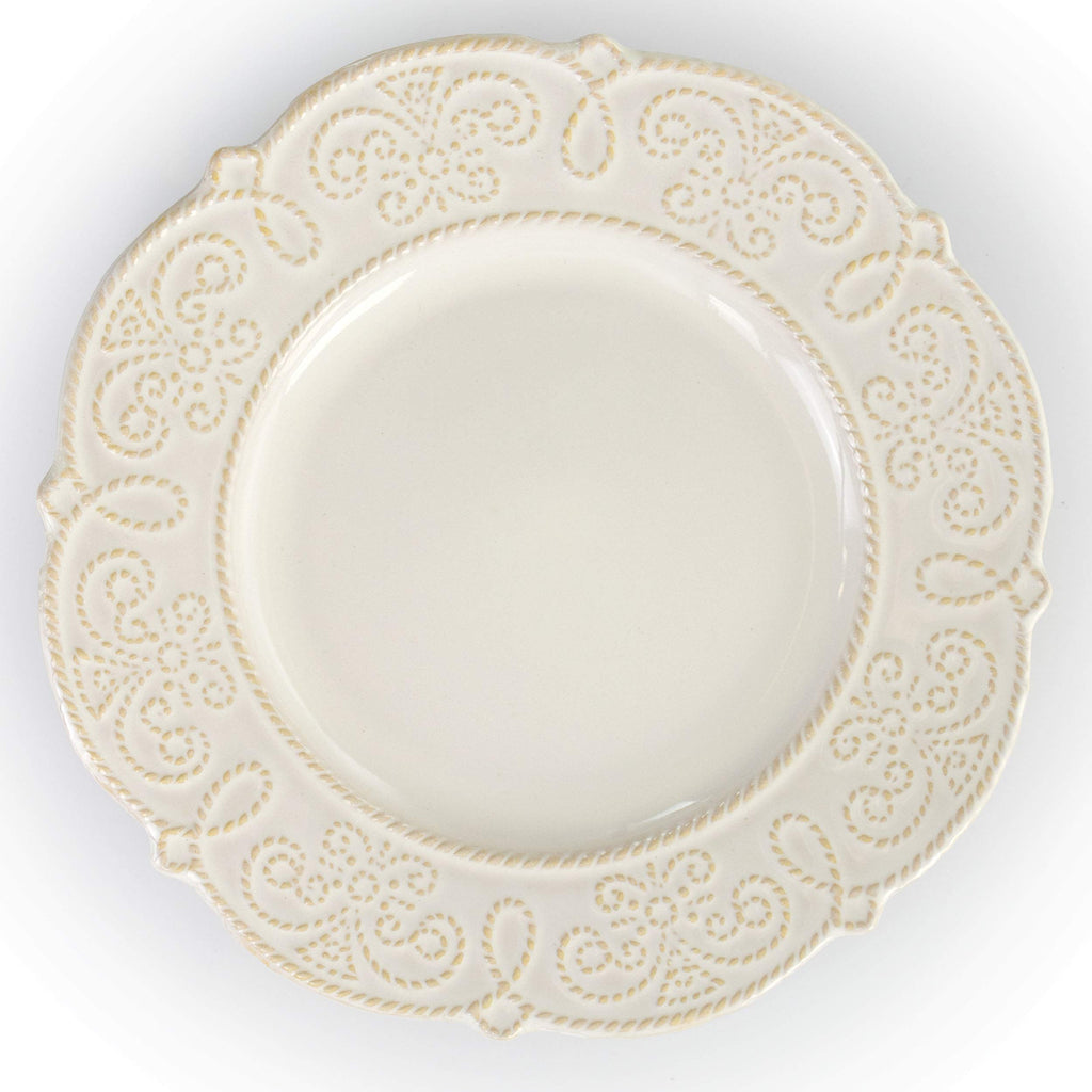 Round Decorated Stoneware Scallop Embossed Dinnerware Dish Set, 16 Piece, Luna