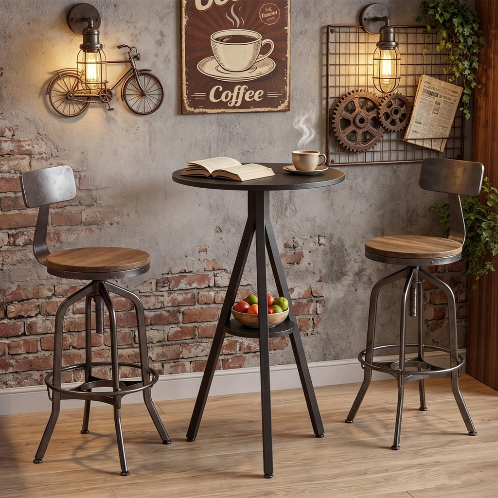 Bar Table, 2-Tier Round Pub Table, Counter Height Cocktail Table for Small Spaces, Dining Room, Cafe, Pub, Black