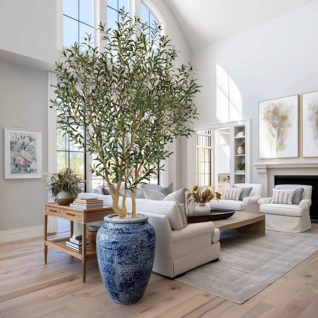 Majestic Faux Olive Tree 7 feet - Artificial Olive Tree Indoor & Outdoor with Lifelike Leaves & Textured Branches