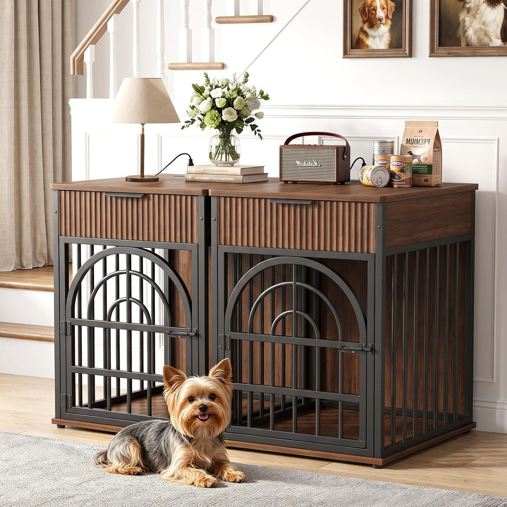 Dog Crate Furniture, Wooden Dog Kennel for Small Breed, Walnut