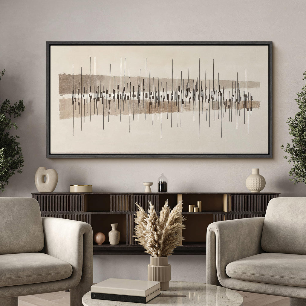 Extra Large Framed Canvas Print Mid-Century Modern Abstract Linear Illustrations Decorative Colorful Multicolor