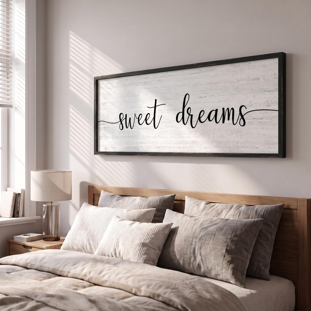 Sweet Dreams Wall Decor Above Bed 41.3''×15'' Large Farmhouse Wall Decor Guest Room Decor Framed Wood Wall Art Rustic