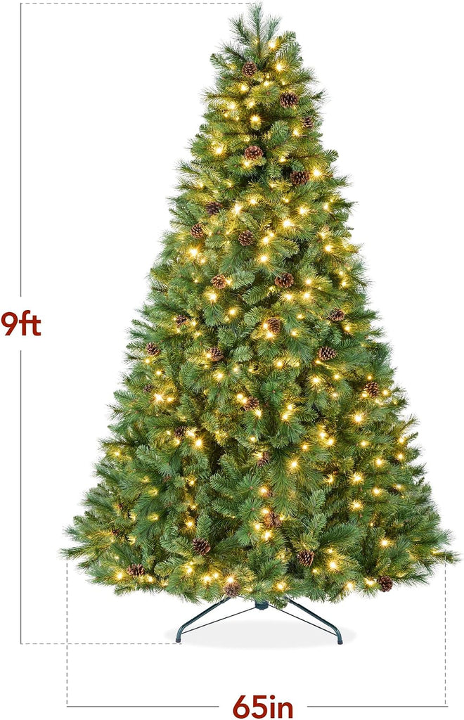 Pre-Lit Scotch Pine Christmas Tree, Premium Pre-Decorated Artificial Holiday Decor w/ 2,020 Branch Tips, 2-in-1