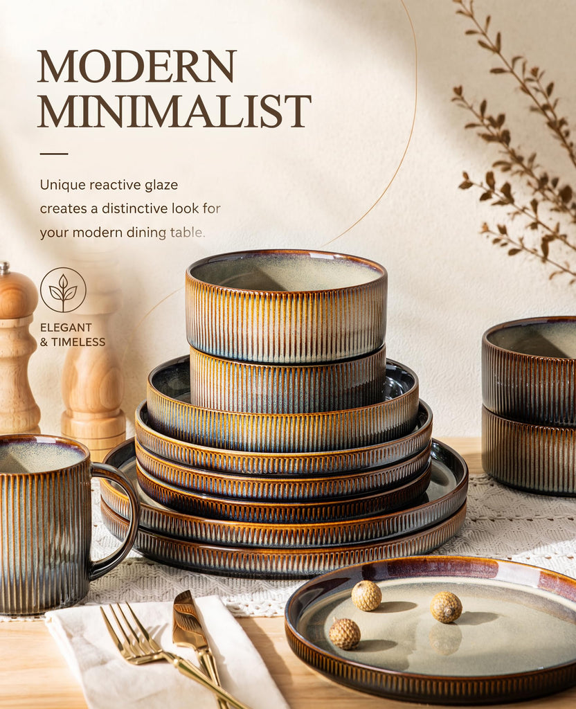 Ceramic Dinnerware Set for 4, 16-Piece Plates and Bowls Set