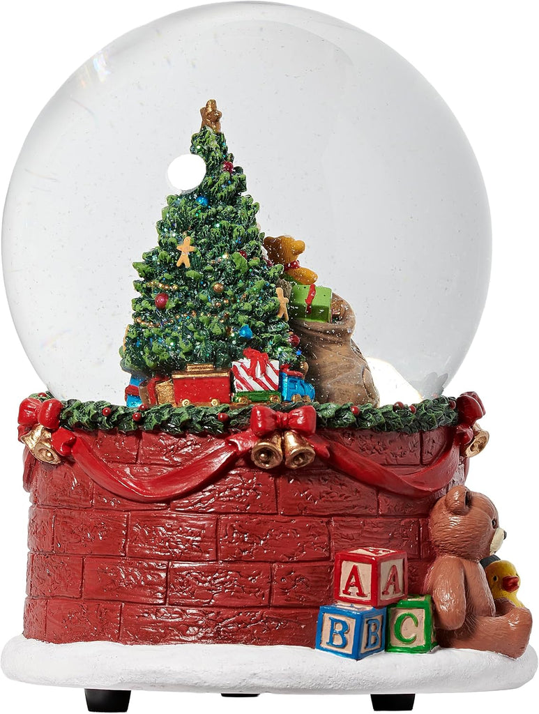 Musical Santa & Gifts Glitterdome, 5.75" H, 100MM Water Globe with Brick Base, Christmas Snow Globe Decoration