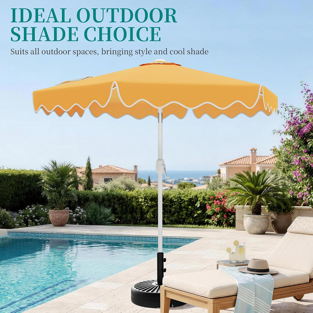Patio Umbrella with Wavy Trim, UV-Fade-Resistant Canopy, Crank & Tilt - Mustard Yellow 9ft