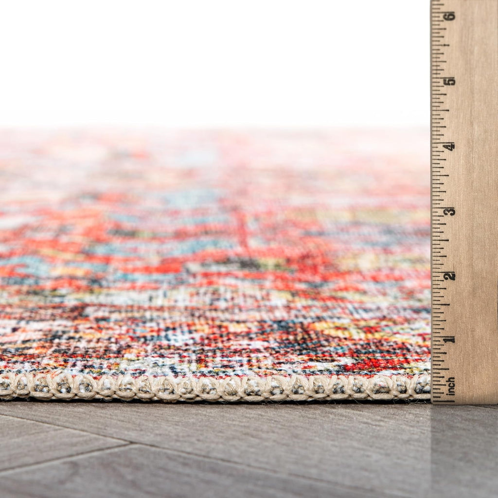 Machine Washable Distressed Transitional Oval Rug Multi 5' x 7'