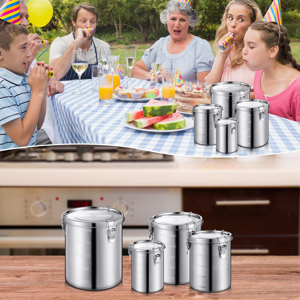 4 Pcs Stainless Steel Airtight Food Containers 84oz 54oz 34oz 17oz Coffee Bean Flour Sugar Tea Cereal Cookie Metal