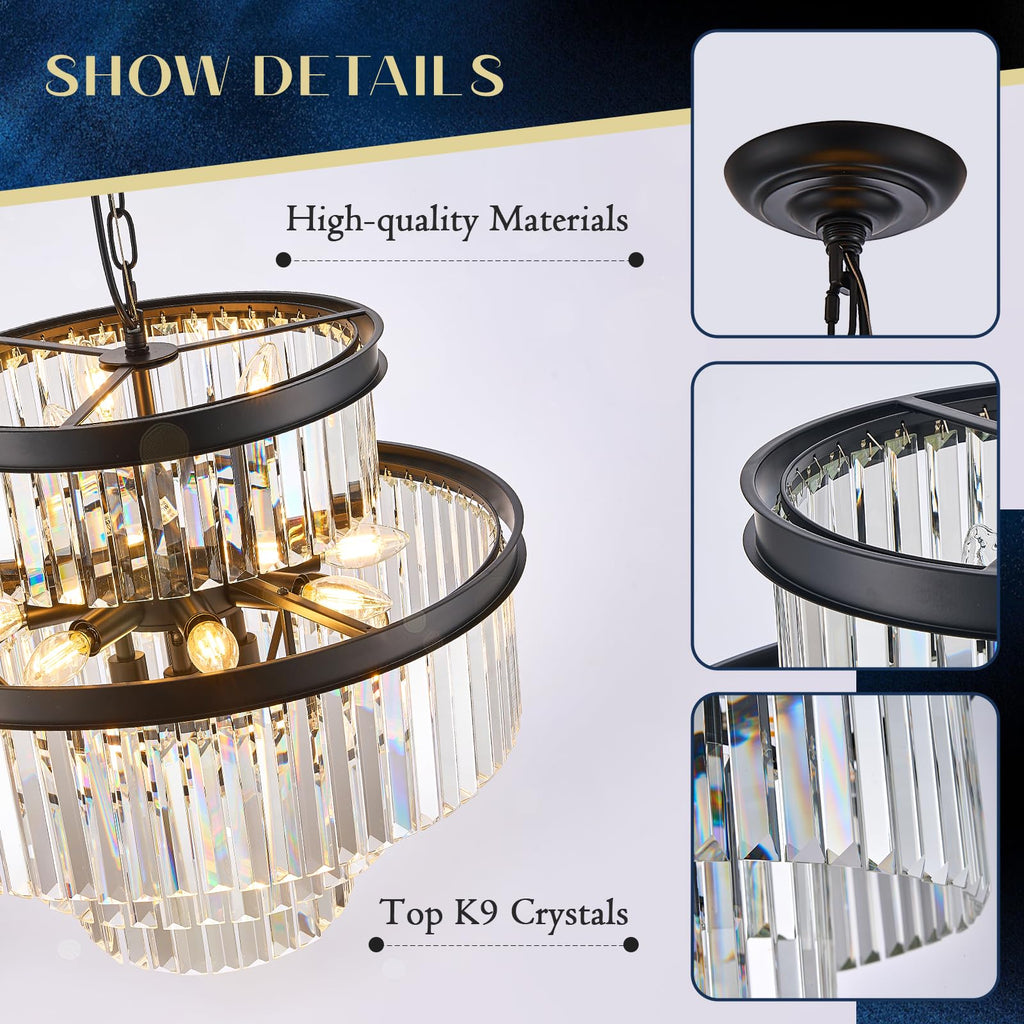 Black Crystal Chandeliers 15 Lights 22" Luxury Round Chandelier