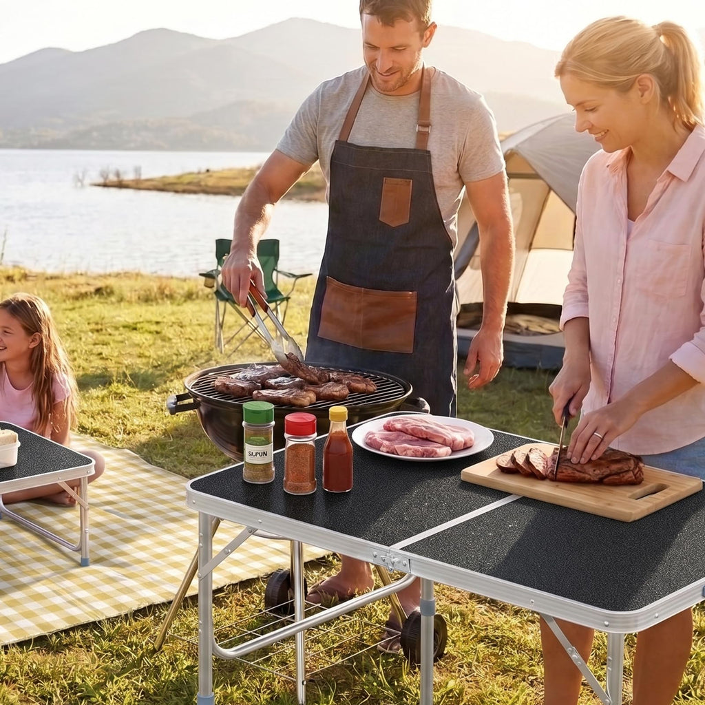 3FT Small Camping Table Adjustable Height Aluminum Folding Table for Picnic Party BBQ, Plastic RV Suitcase Table