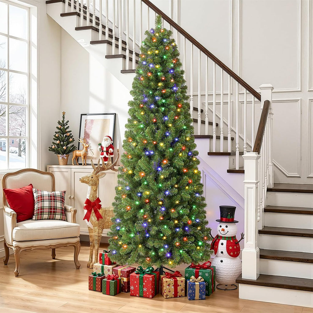 Prelit Pencil Hinged Christmas Tree with Multi-Color Lights