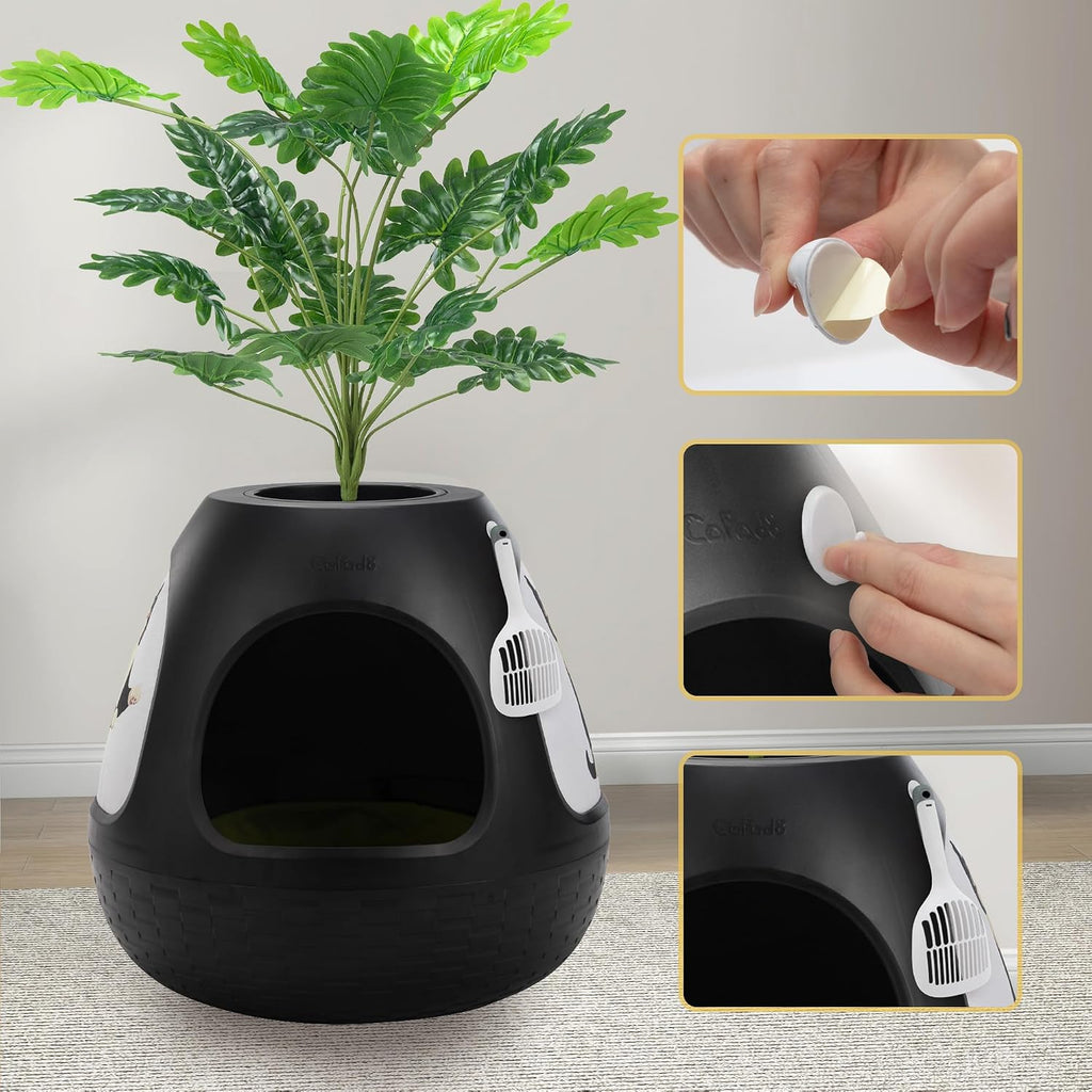 Eggloa6 Plant Litter Box, Hidden Cat Litter Box with Artificial Plants Soft Cushion Cat Bed, 8 Scratching Boards