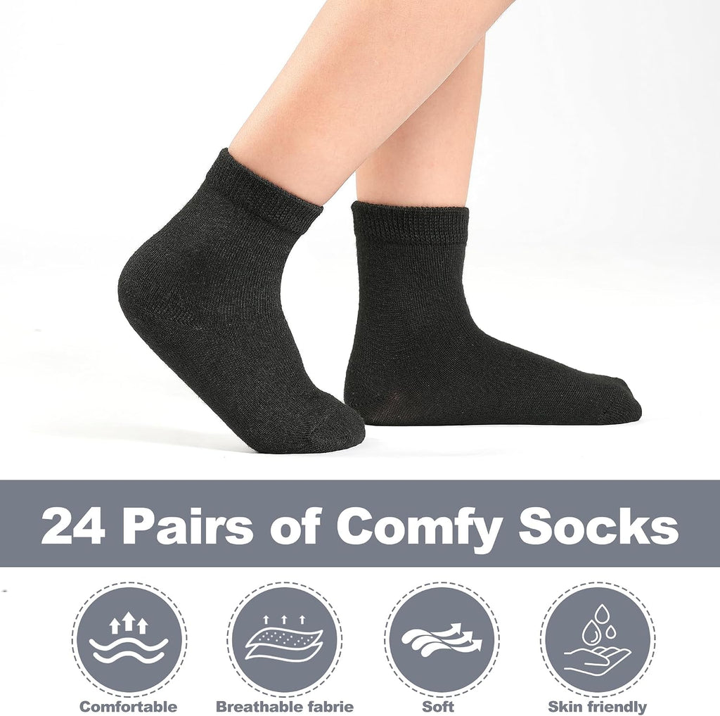 24 Pairs Boys Crew Socks, Unisex Kids School Socks