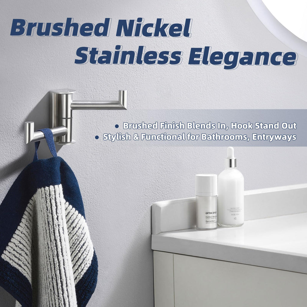 Double Swivel Towel Hook, Brushed Nickel, 304 Stainless Steel