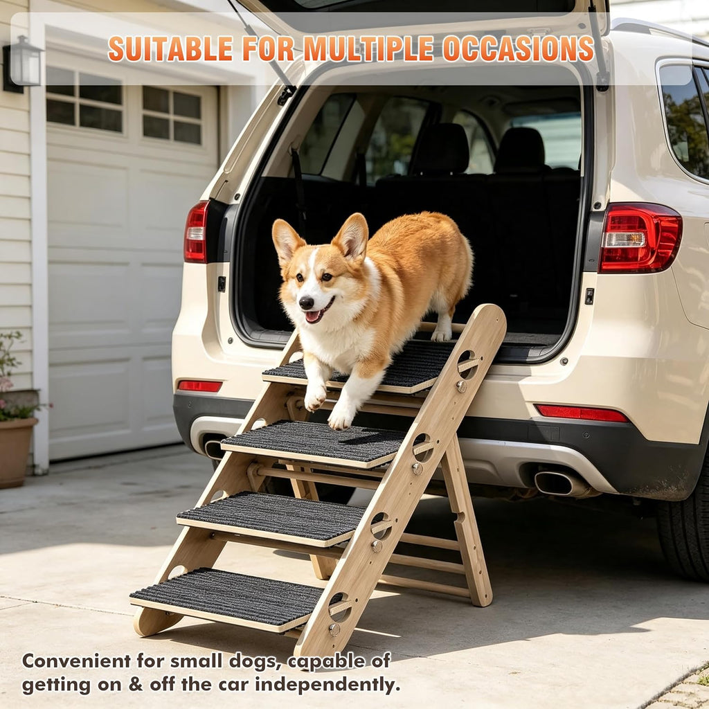 Dog Ramp for Bed, Foldable 15"x34" Solid Wood Pet Stairs for Small Dog