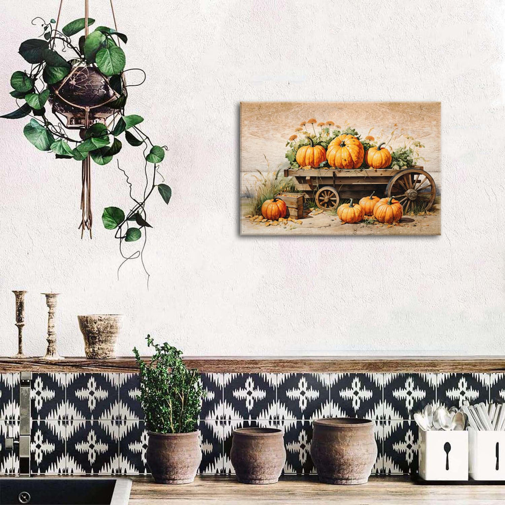 Retro Farmhouse Wall Art Pumpkins Pictures Wall Decor Kitchen Dinner Room Decorations Rustic Still Life Canvas Prints