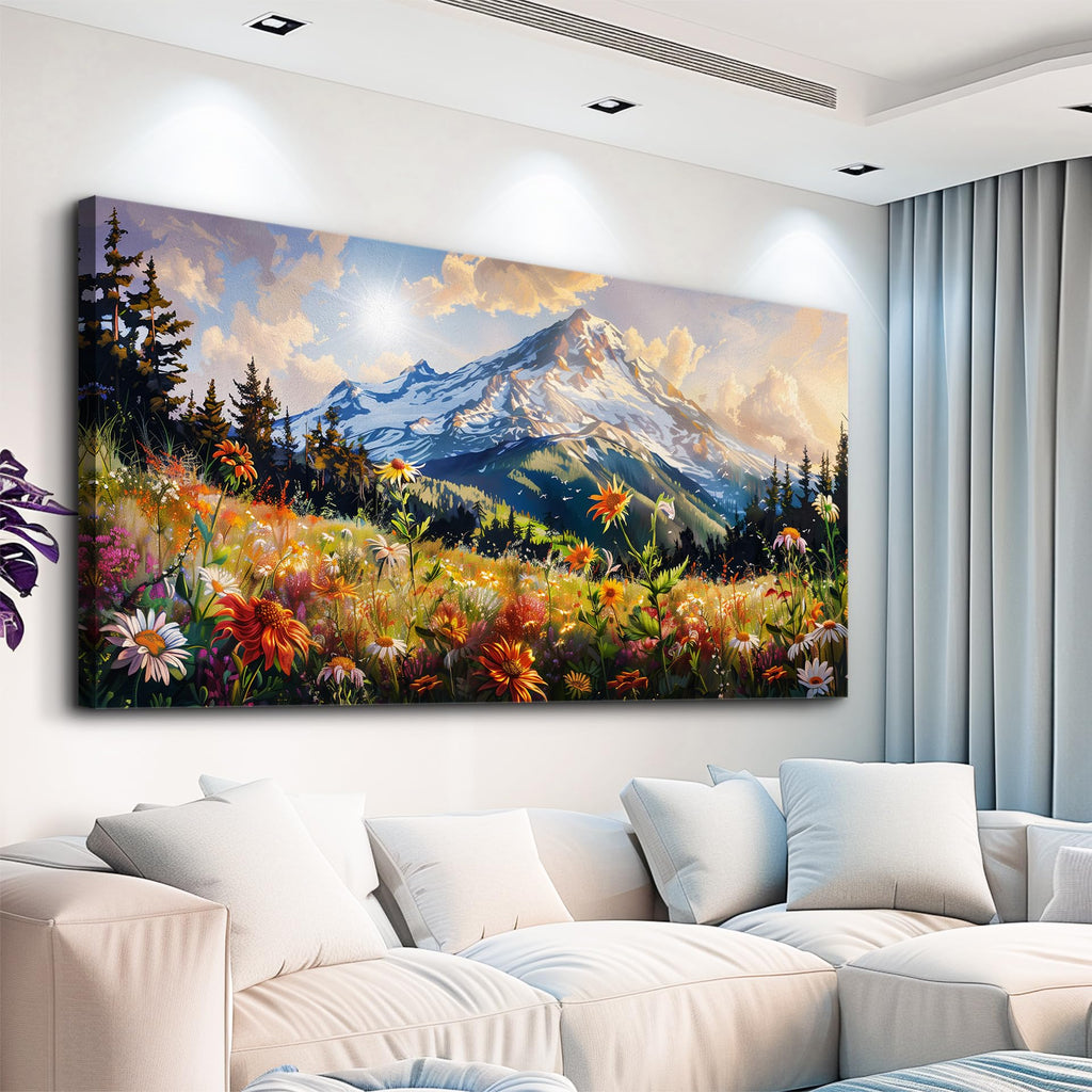 Canvas Wall Art Framed Wall Decor Modern Office Wall Decoration Mountain Flower Landscape Paintings Farmhouse