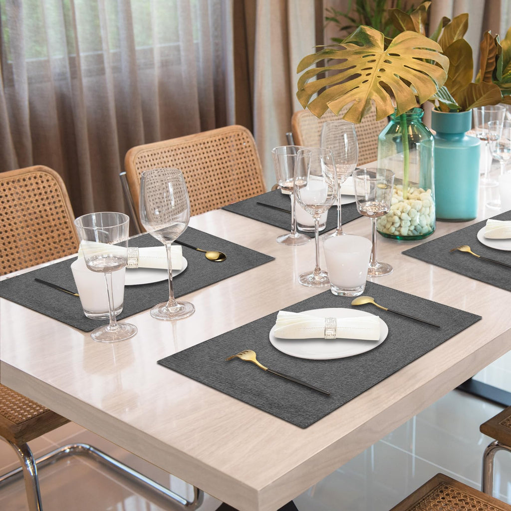 Cloth Placemats Set of 6, Cotton Linen Blend Place Mats, Charcoal Gray