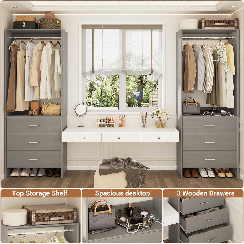 Closet System Closet Organizer, 7.2FT Closets, Set of 4, Grey