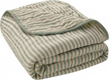 Ultra Soft Muslin Baby Blanket - Organic Cotton Blend (Sage Stripe)