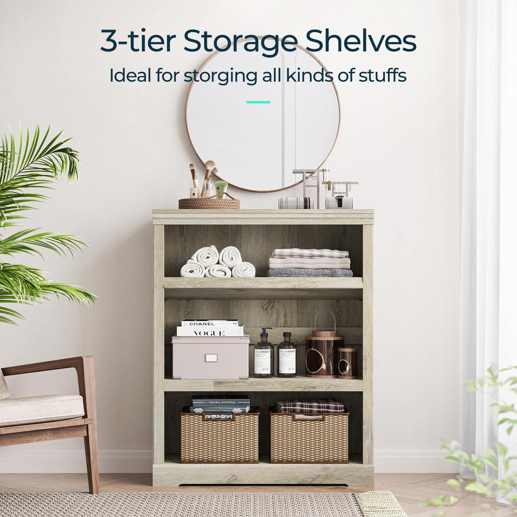 3-Tier Bookshelf, Small Wood Display Storage Shelves Farmhouse Bookshelf, Bed Room - Washed Grey
