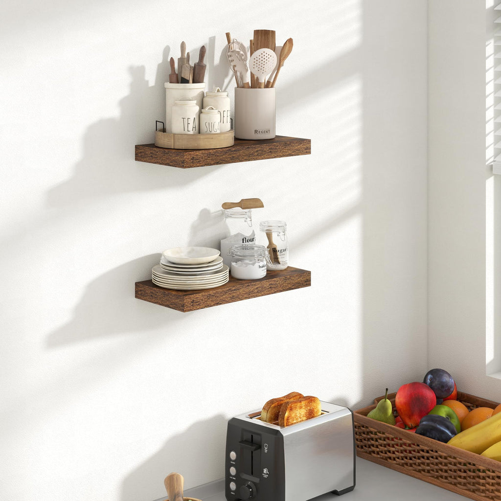 16 Inch Floating Shelves, 8 Inch Deep Floating Shelves for Wall, Hanging Shelf with Invisible Brackets, Deep Shelves