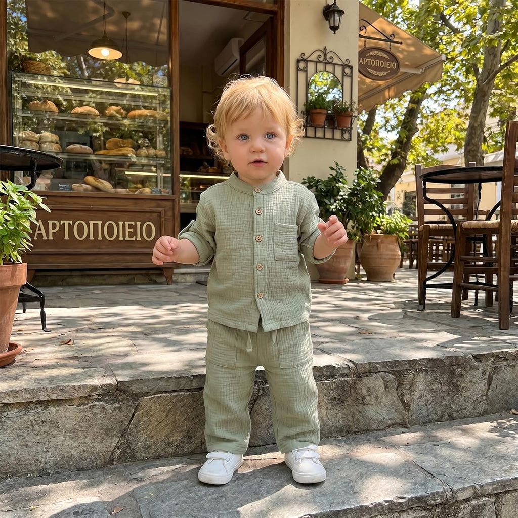 Cotton Linen Clothes for Toddler Boys Shirt Pants Outfits Set