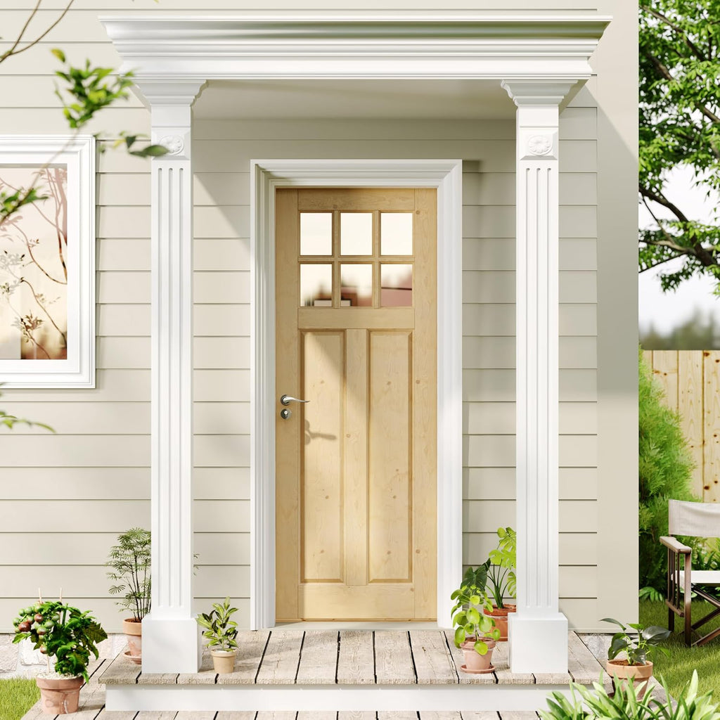 Entry Door, 30" x 80", 6-Panel Clear Glass Front Door, Solid Wood & MDF Exterior Doors, Waterproof Primed, Easy DIY