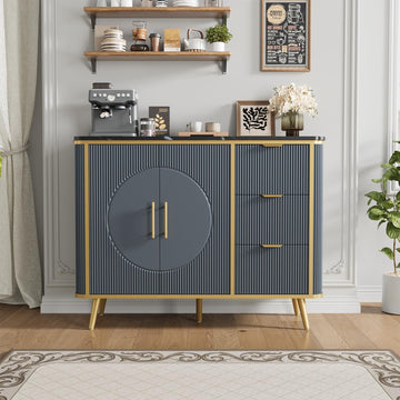 47.3" Modern Buffet Cabinet with Storage, Kitchen Sideboard Buffet with 2 Door & 3 Drawers, Fluted Caffee Bar Storage