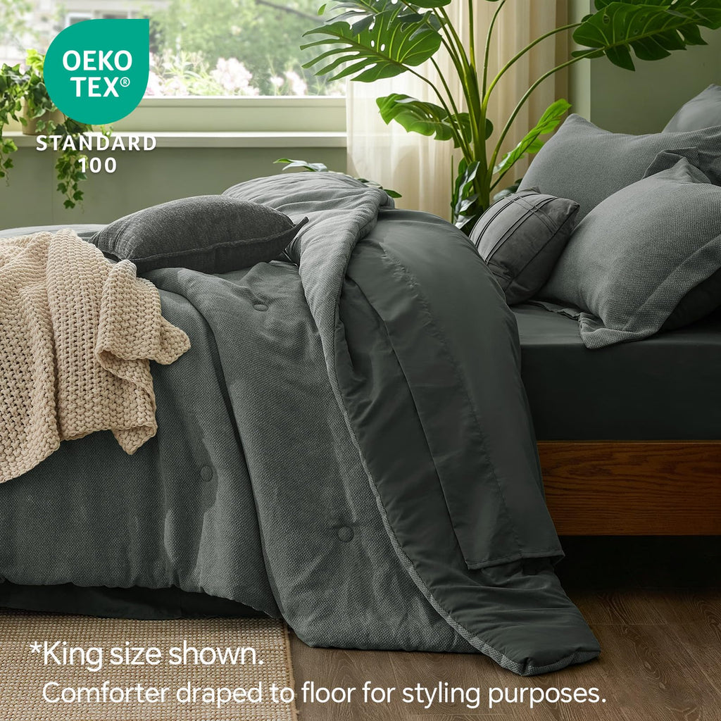 Comforter Set 7 Pieces, Charcoal Gray Bed in a Bag