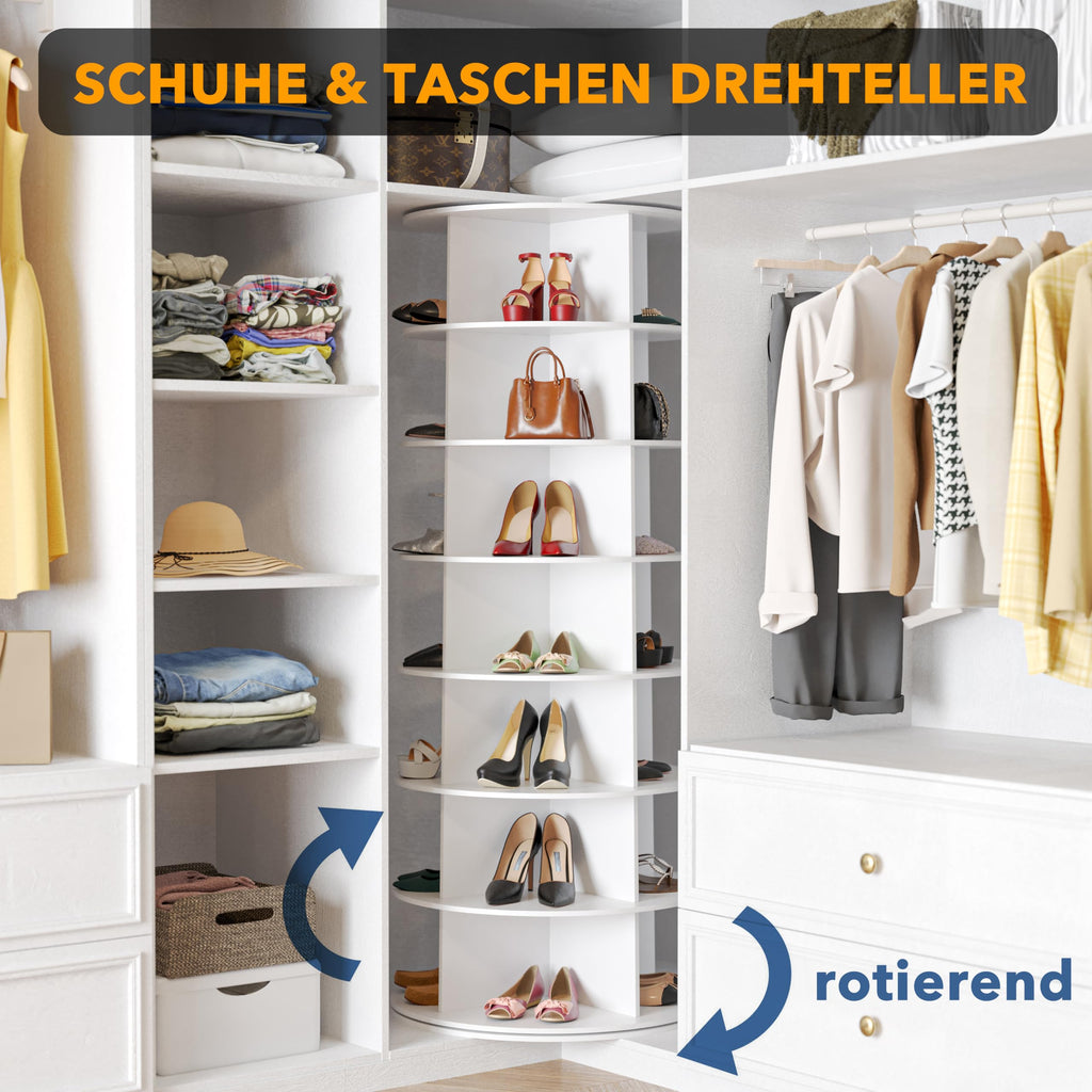 7 Tier Rotating Shoe Rack Tower, Spinning Shoe Display Lazy Susan, Revolving 360 Shoe Rack Storage Round Carousel