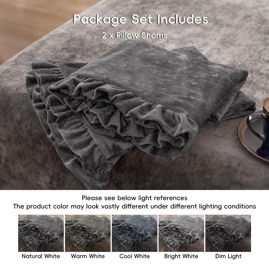 Truly Velvet Ruffle Pillow Shams Standard 20" x 26", Dark Grey