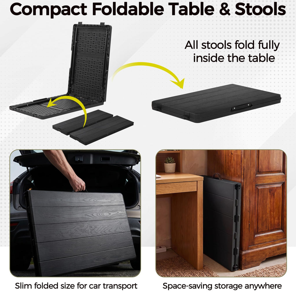 Folding Table Set with 2 Benches, 5.8 FT Camping Picnic Table Set, Outdoor Indoor Portable Furniture for Working