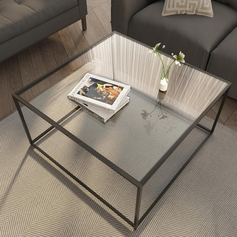 Glass Coffee Table Modern Center Table,Minimalist Coffee Table Sofa Side Tea Table,Tempered Glass-top with Sturdy