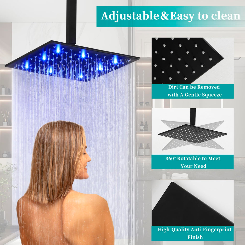 Ceiling Mount Shower System, LED 12 Inch Full Body Shower Head