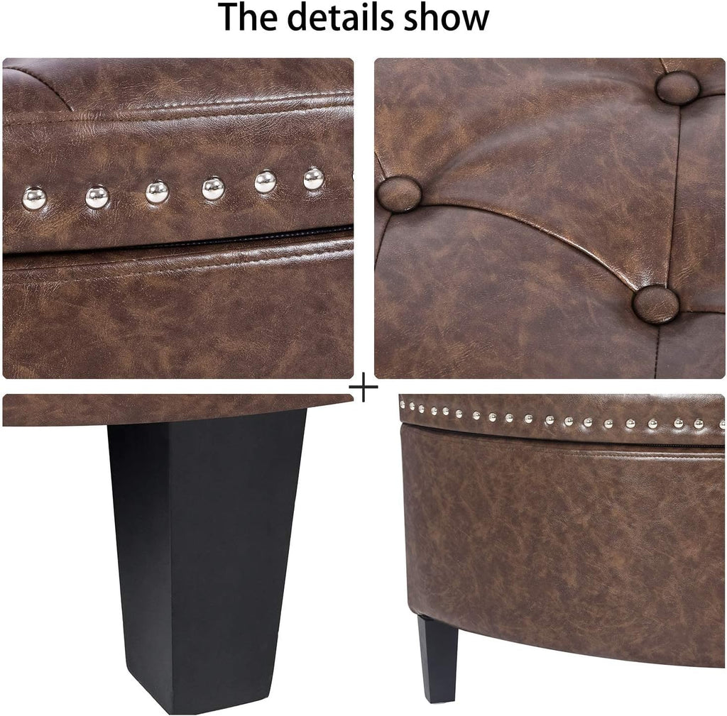 43.5" Storage Bench Half Moon Tufted Ottoman with Rivet Storage Room Organizer Bedroom Entryway- Waterproof